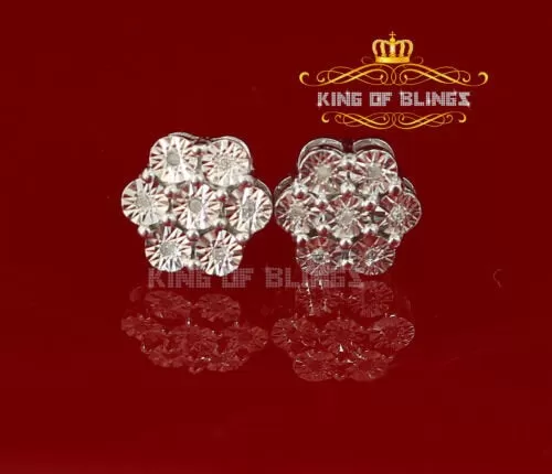 King Of Bling's 0.05ct Diamond 925 Sterling Silver White Floral Earrings For Men's / Women's