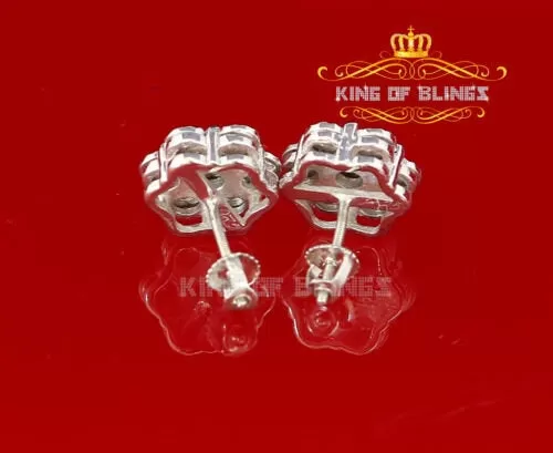 King Of Bling's 0.05ct Diamond 925 Sterling Silver White Floral Earrings For Men's / Women's