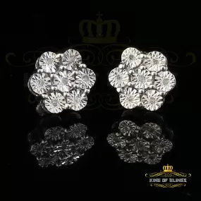 King Of Bling's 0.05ct Diamond 925 Sterling Silver White Floral Earrings For Men's / Women's