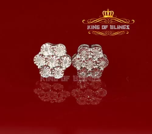 King Of Bling's 0.05ct Diamond 925 Sterling Silver White Floral Earrings For Men's / Women's