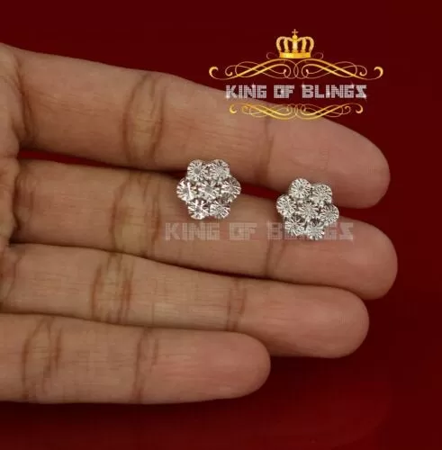 King Of Bling's 0.05ct Diamond 925 Sterling Silver White Floral Earrings For Men's / Women's