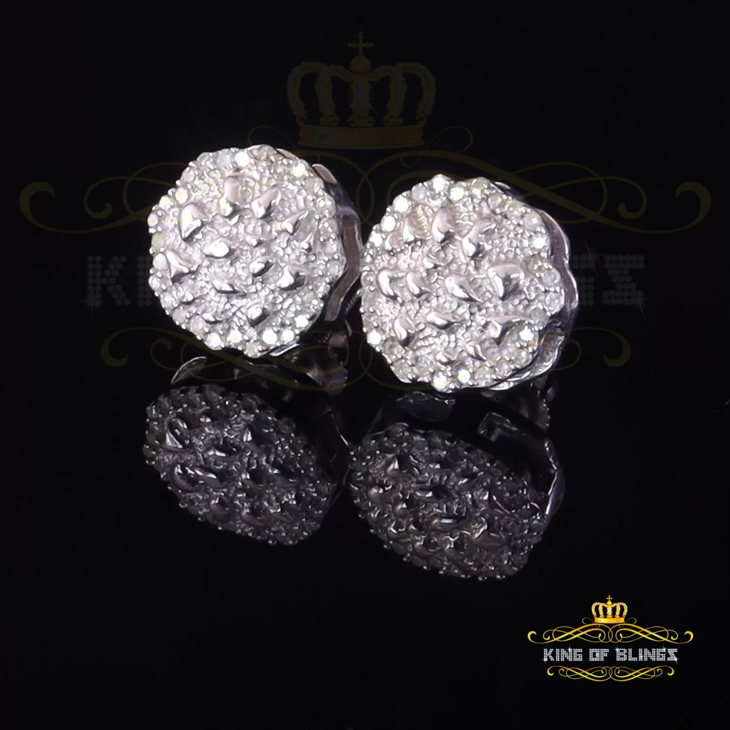 King Of Bling's 0.15ct Diamond 925 Sterling White Silver For Men's & Womens Stud Nugget Earrings