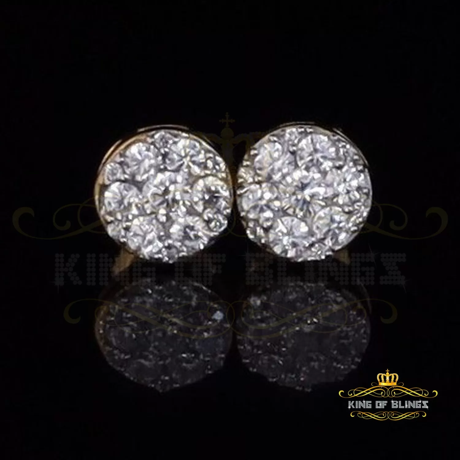 King of Bling's 0.94ct Cubic Zirconia 925 Yellow Silver Women's & Men's Hip Hop Square Earrings