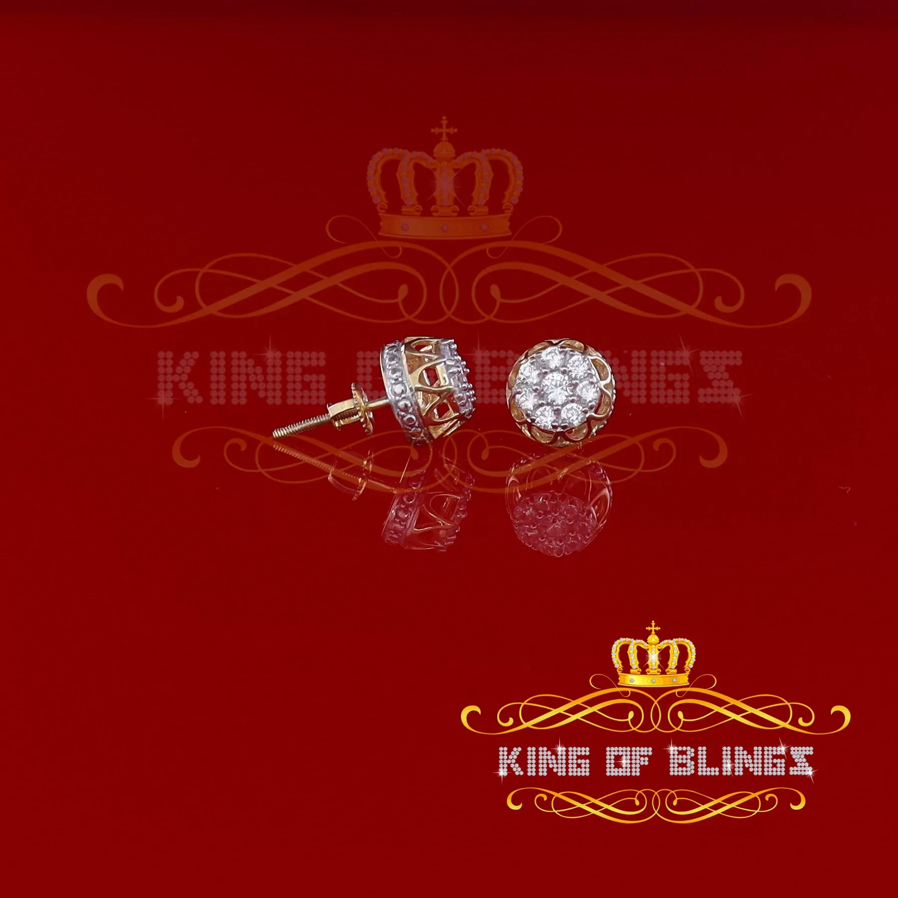 King of Bling's 1.14ct Cubic Zirconia 925 Yellow Silver Women's & Men's Hip Hop Flower Earrings