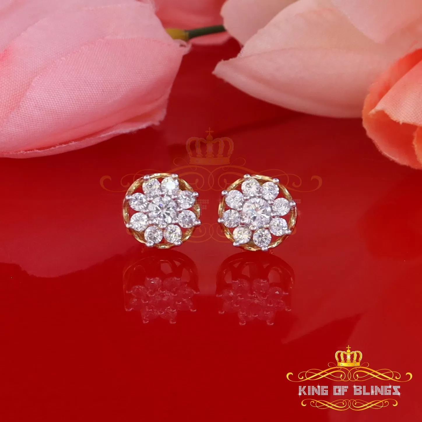 King of Bling's 3.20ct Cubic Zirconia 925 Yellow Sterling Silver Hip Hop Flower Ladies Earrings