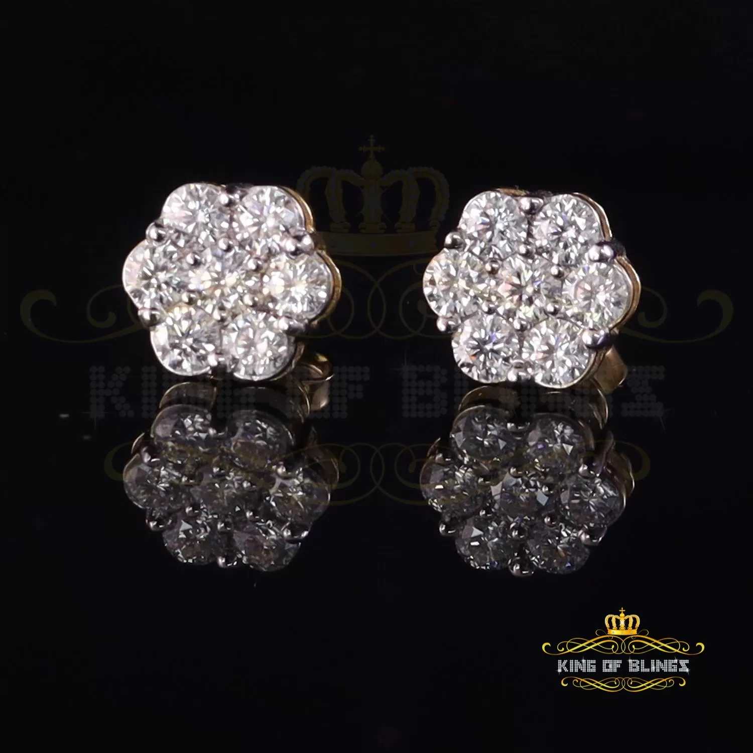 King of Bling's 925 Silver Yellow 1.56ct Cubic Zirconia Hip Hop Floral Women's & Men's Earrings