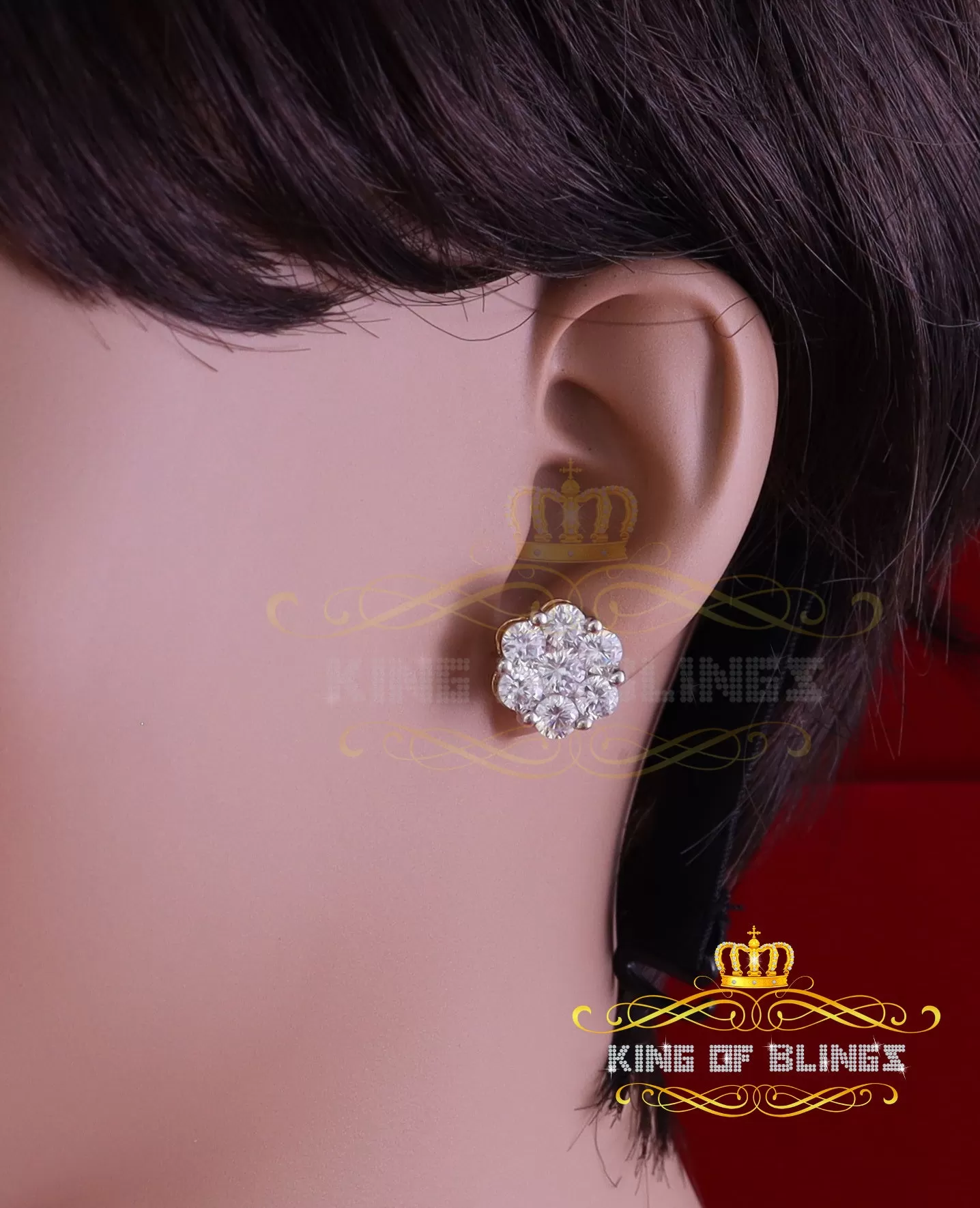 King of Bling's 925 Silver Yellow 1.56ct Cubic Zirconia Hip Hop Floral Women's & Men's Earrings