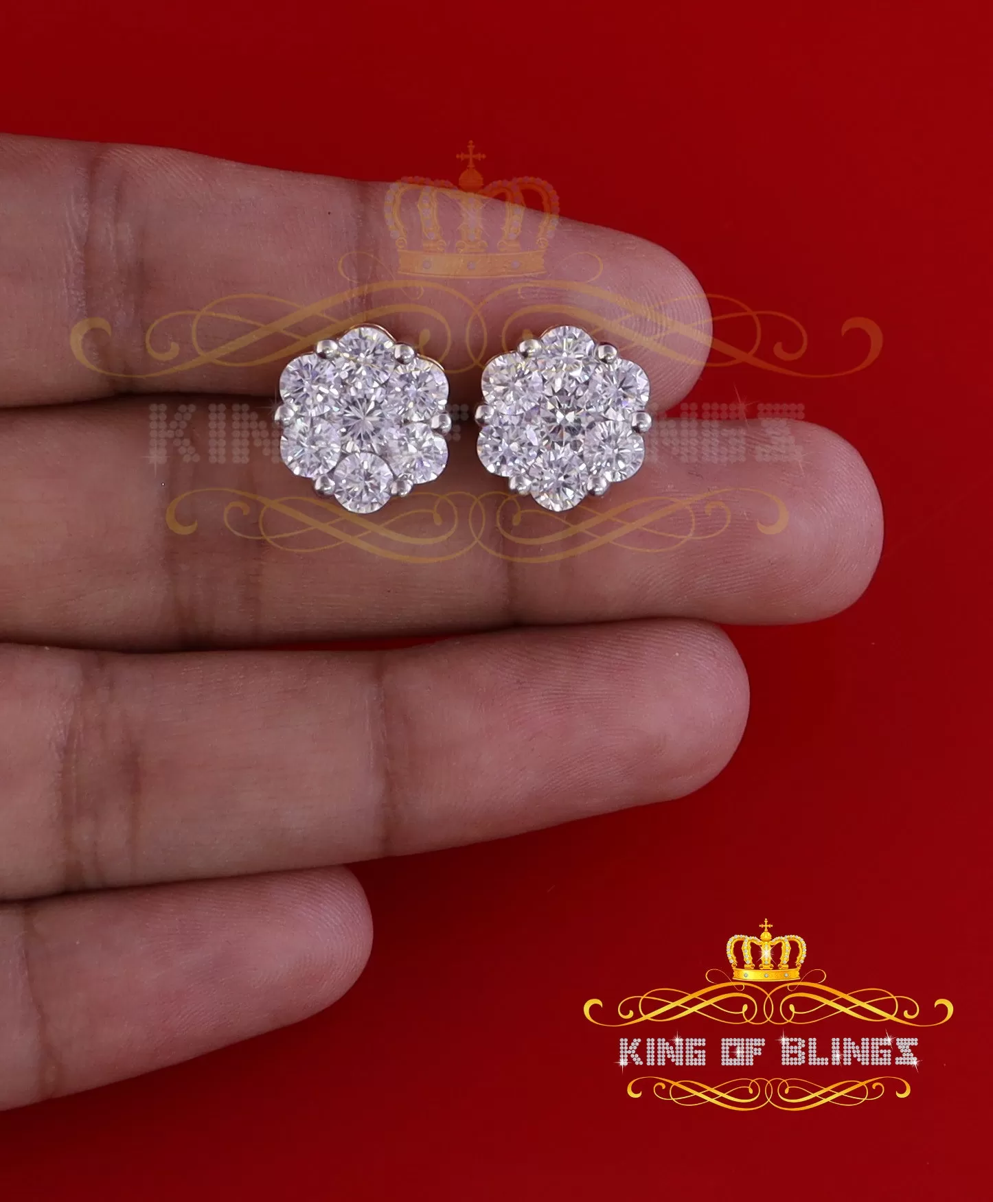 King of Bling's 925 Silver Yellow 1.56ct Cubic Zirconia Hip Hop Floral Women's & Men's Earrings