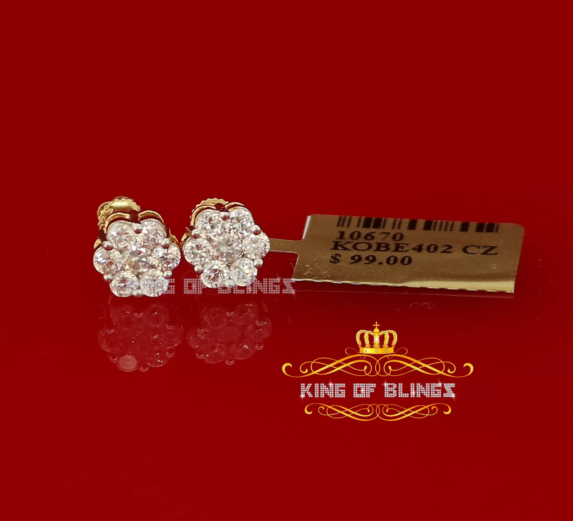 King of Bling's 925 Yellow Silver Sterling 2.06ct Cubic Zirconia Hip Hop Floral Women's Earrings