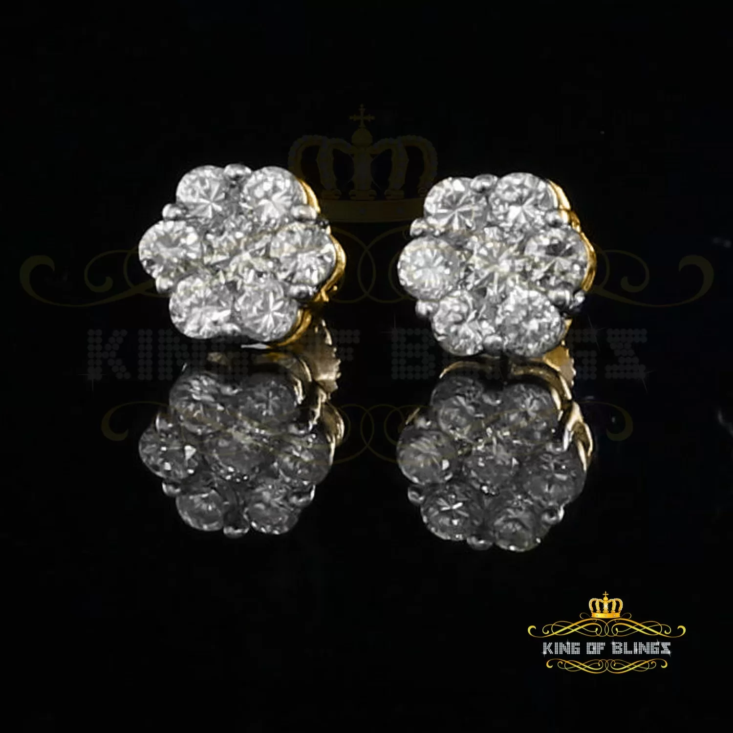 King of Bling's 925 Yellow Silver Sterling 2.06ct Cubic Zirconia Hip Hop Floral Women's Earrings