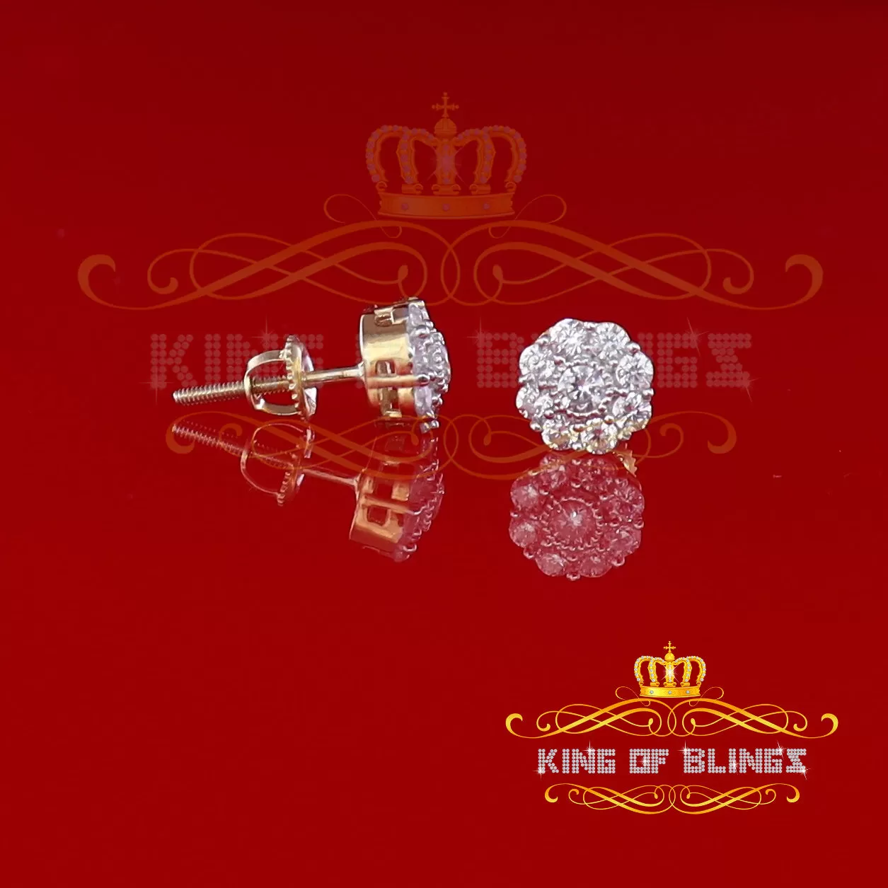 King of Bling's 925 Yellow Sterling Silver 1.18ct Cubic Zirconia Women's Hip Hop Flower Earrings