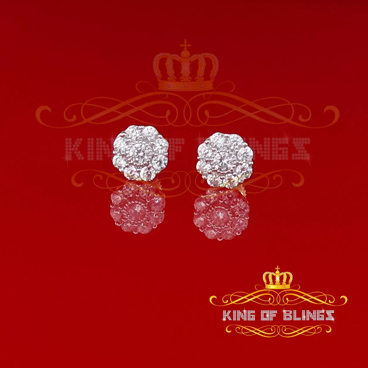 King of Bling's 925 Yellow Sterling Silver 1.18ct Cubic Zirconia Women's Hip Hop Flower Earrings