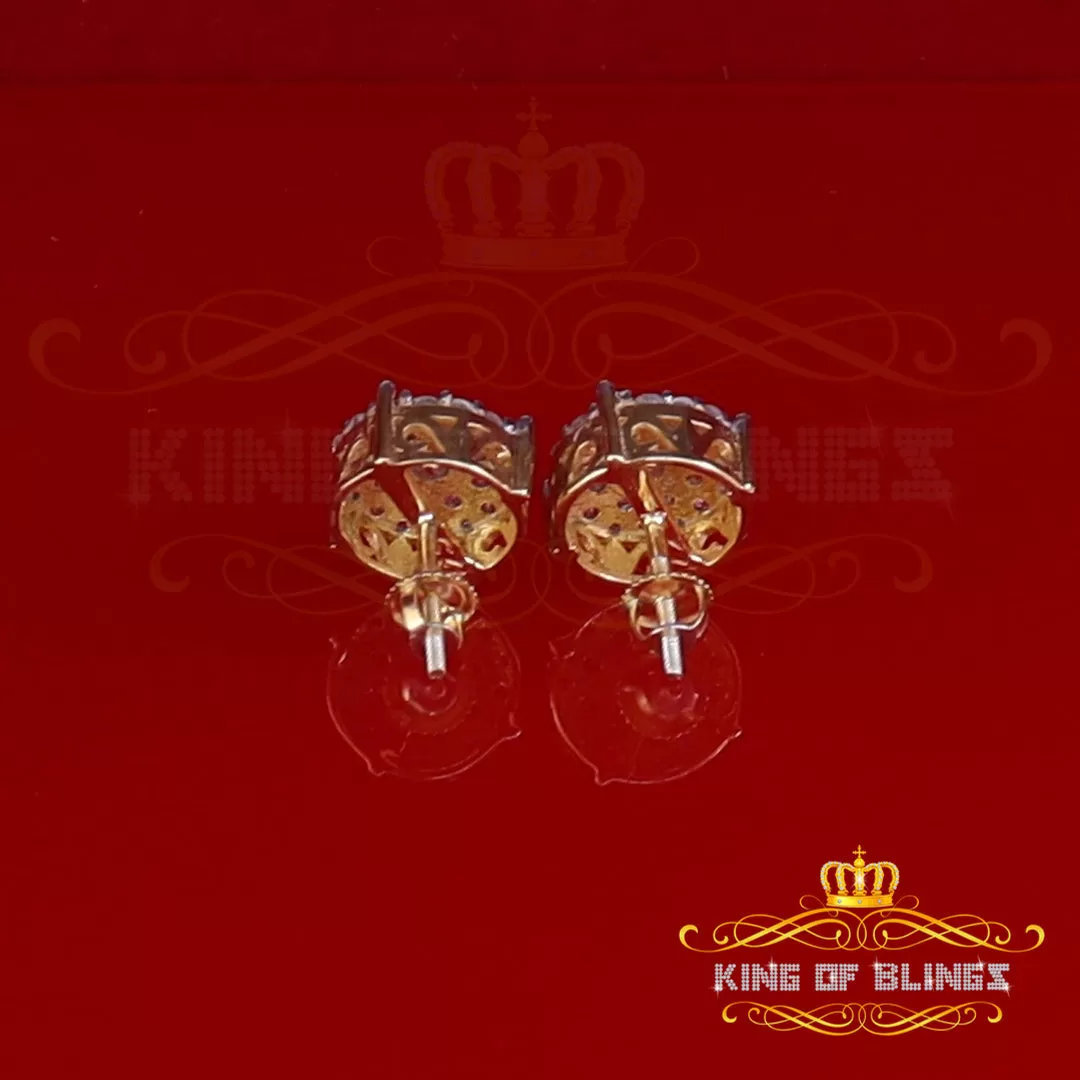 King of Bling's Aretes Para Hombre 925 Yellow Silver 2.3ct Cubic Zirconia Round Women's Earring