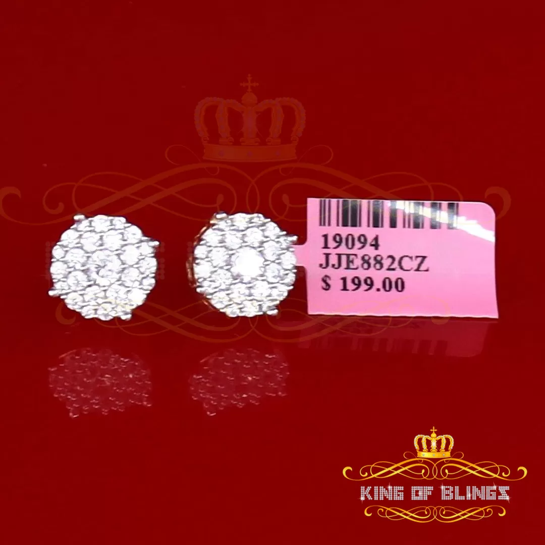 King of Bling's Aretes Para Hombre 925 Yellow Silver 2.3ct Cubic Zirconia Round Women's Earring