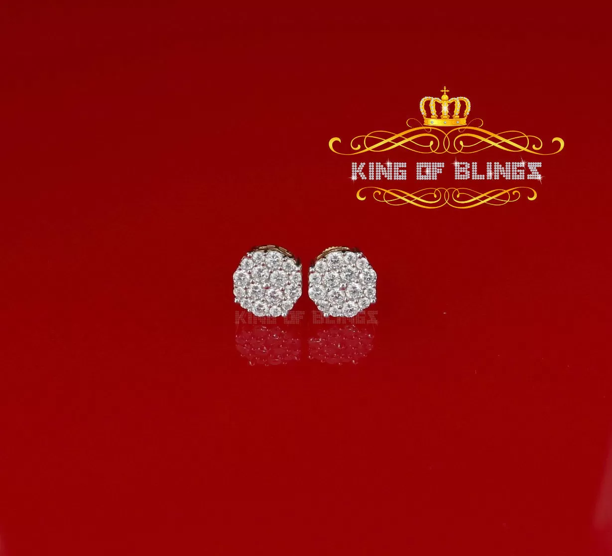 King of Bling's Aretes Para Hombre 925 Yellow Silver 2.96ctCubic Zirconia Round Women's Earrings