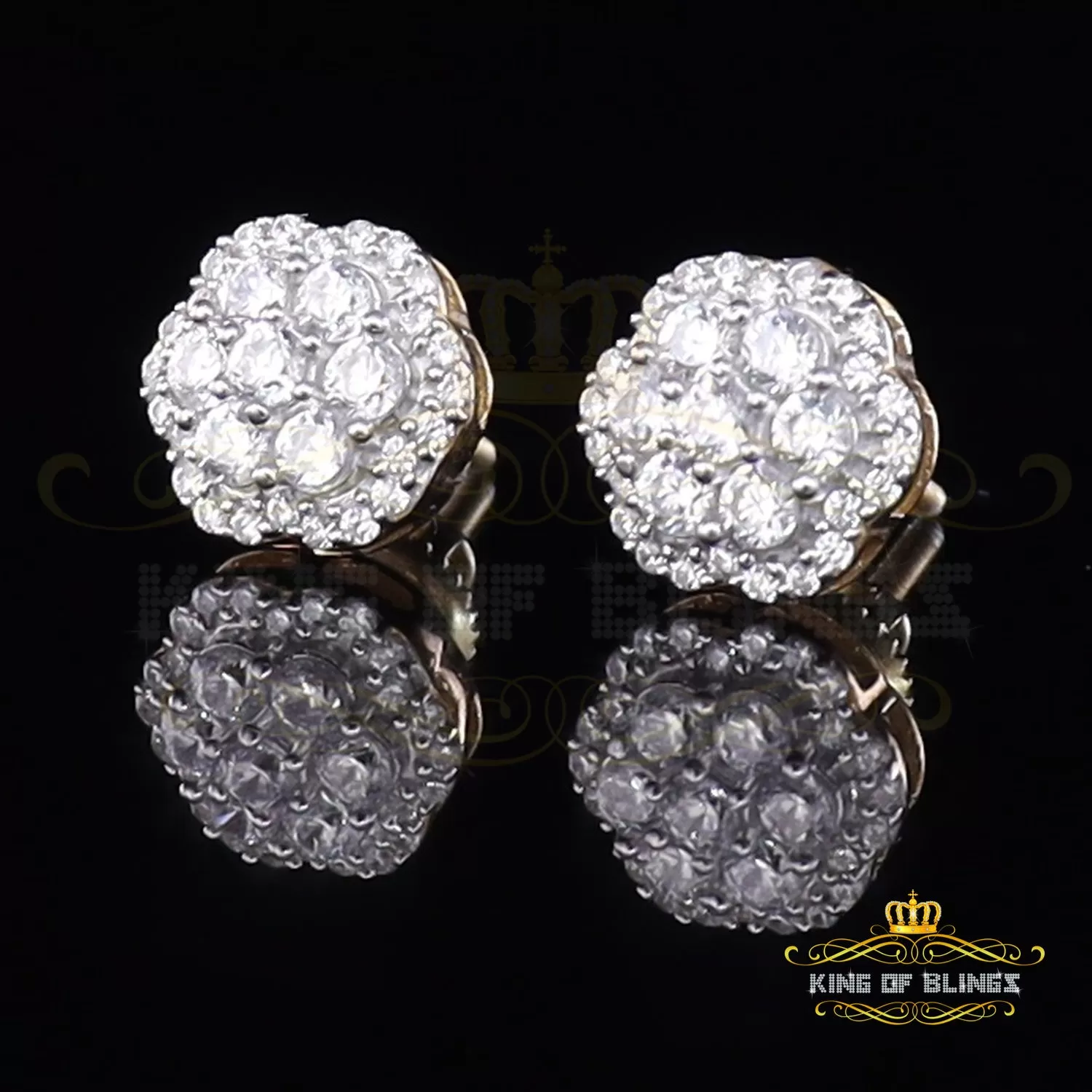 King of Bling's Aretes Para Hombre Yellow Silver 1.22ct Cubic Zirconia Flower Women's Earrings