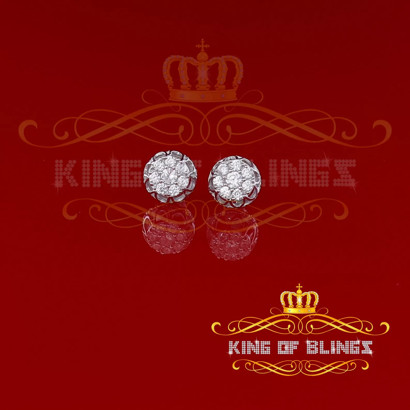 King of Blings- 1.14ct Cubic Zirconia 925 White Silver Women's & Men's Hip Hop Flower Earrings