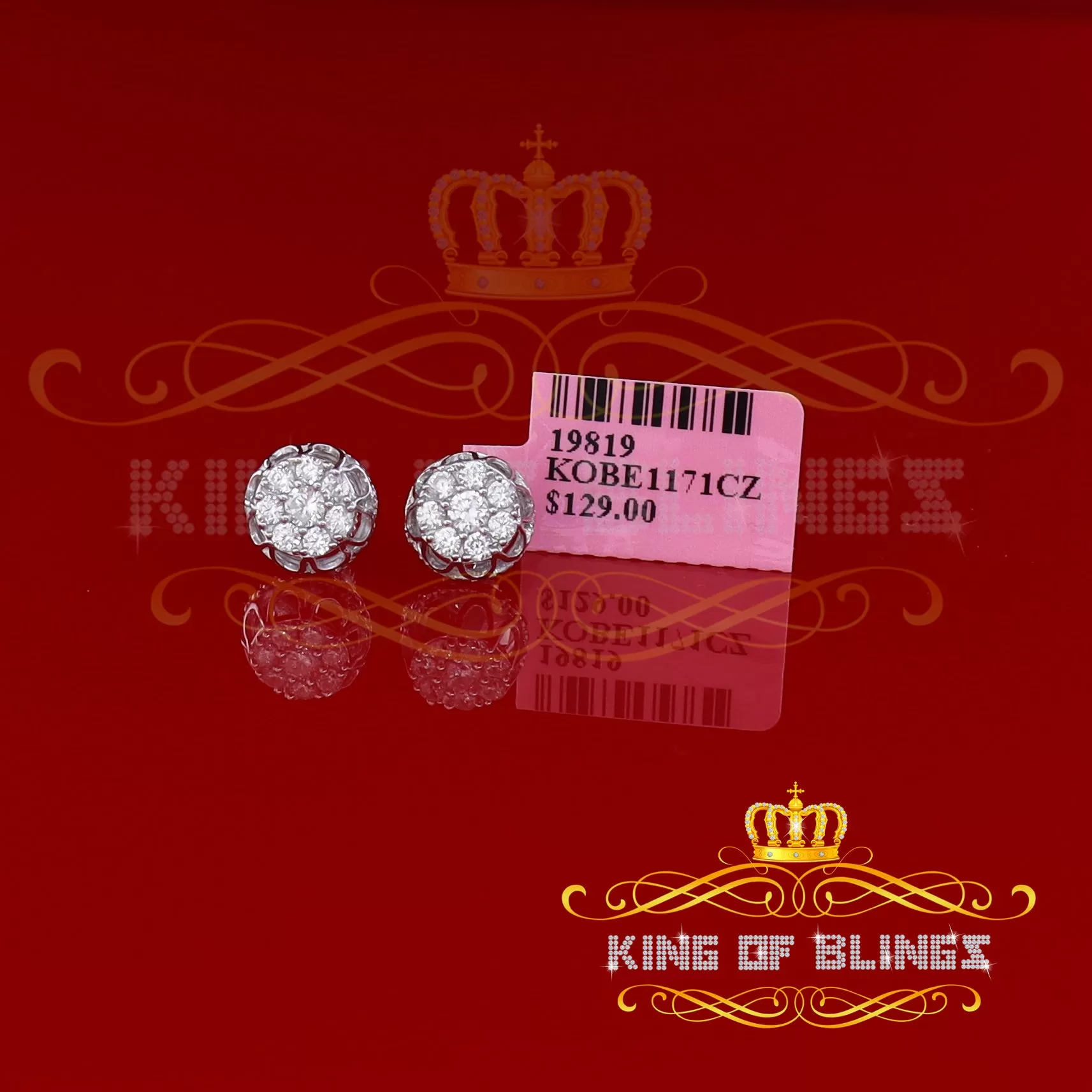 King of Blings- 1.14ct Cubic Zirconia 925 White Silver Women's & Men's Hip Hop Flower Earrings