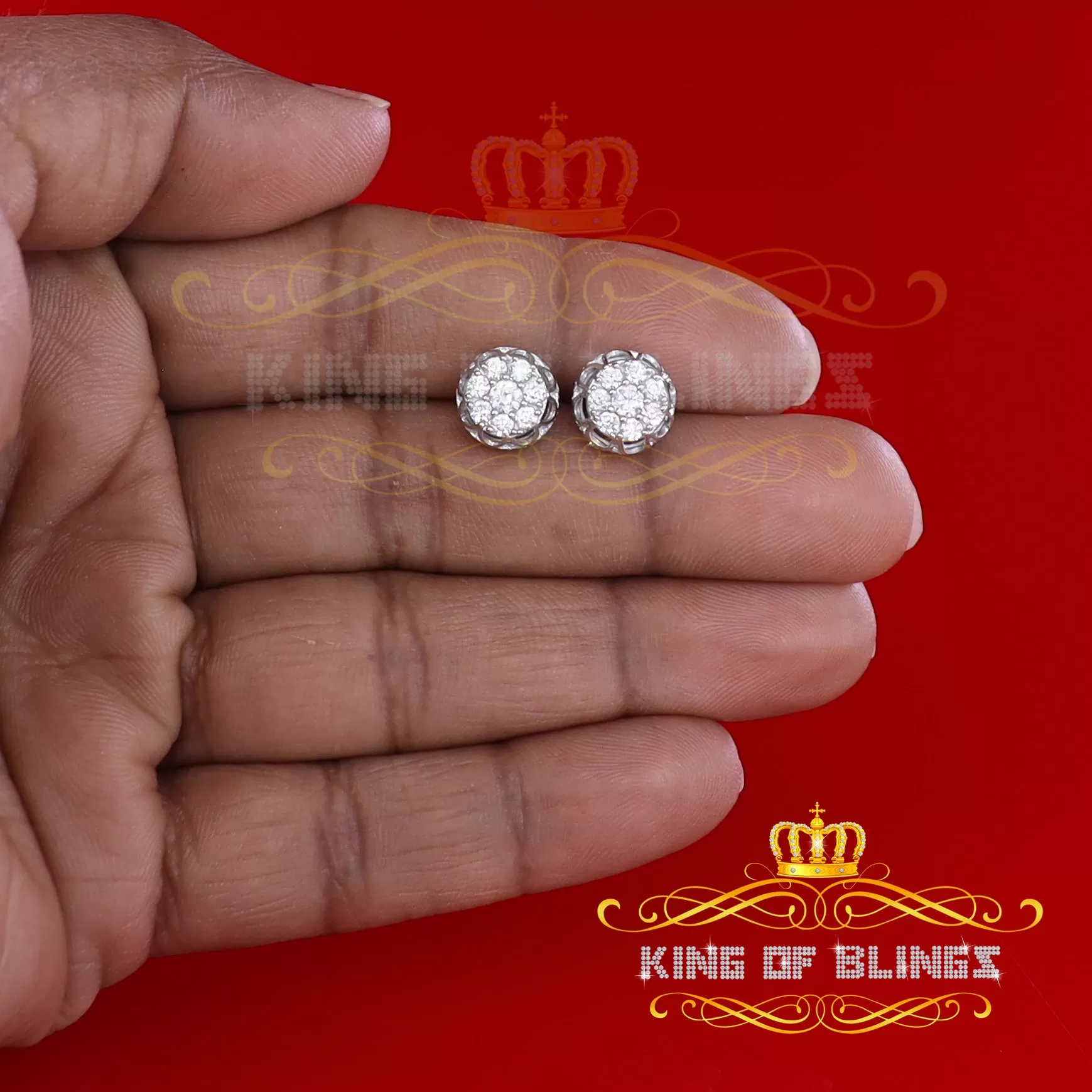 King of Blings- 1.14ct Cubic Zirconia 925 White Silver Women's & Men's Hip Hop Flower Earrings