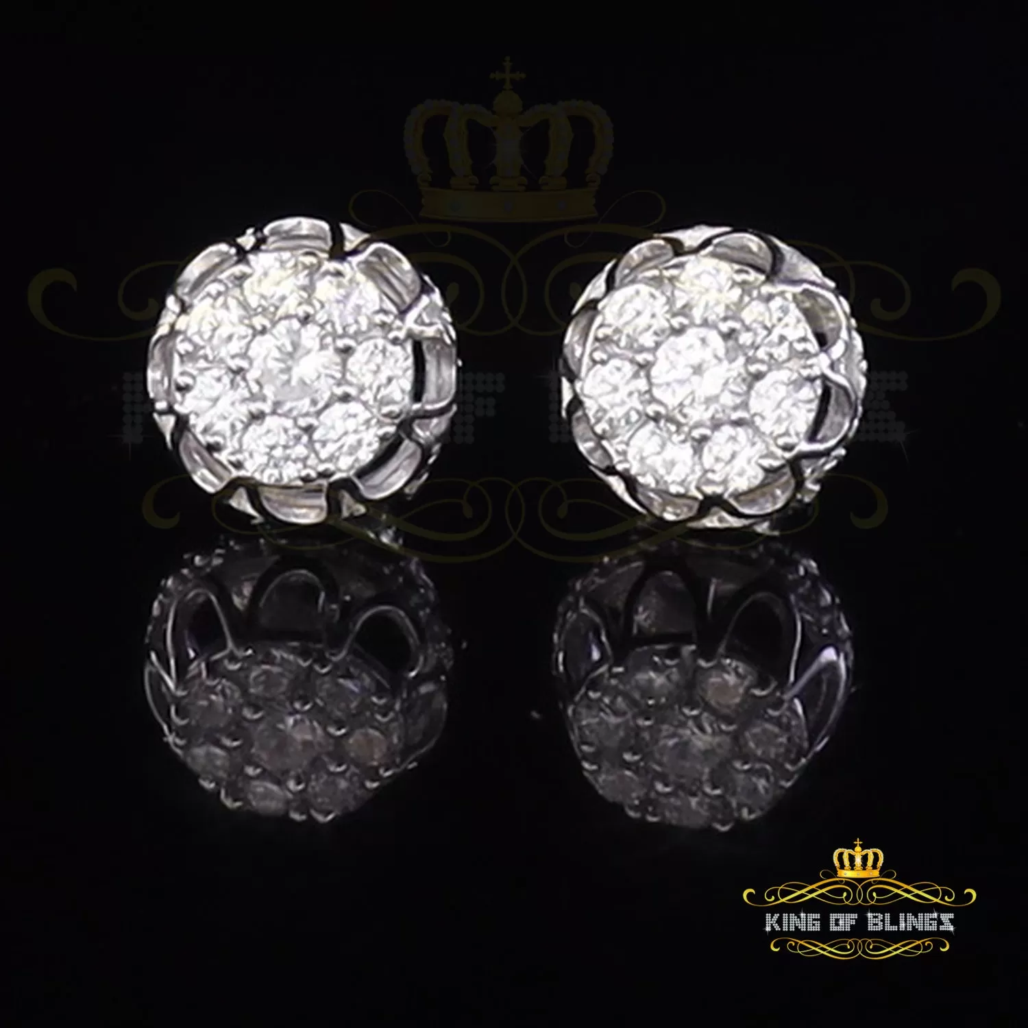 King of Blings- 1.14ct Cubic Zirconia 925 White Silver Women's & Men's Hip Hop Flower Earrings