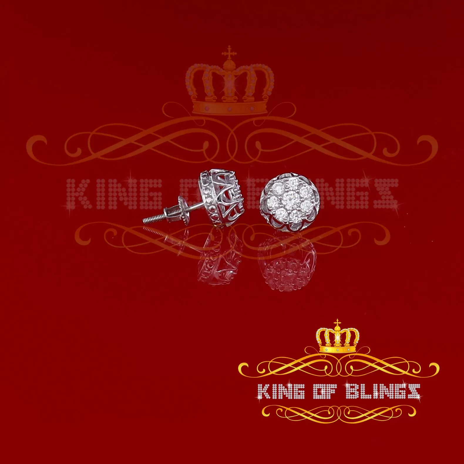 King of Blings- 1.14ct Cubic Zirconia 925 White Silver Women's & Men's Hip Hop Flower Earrings