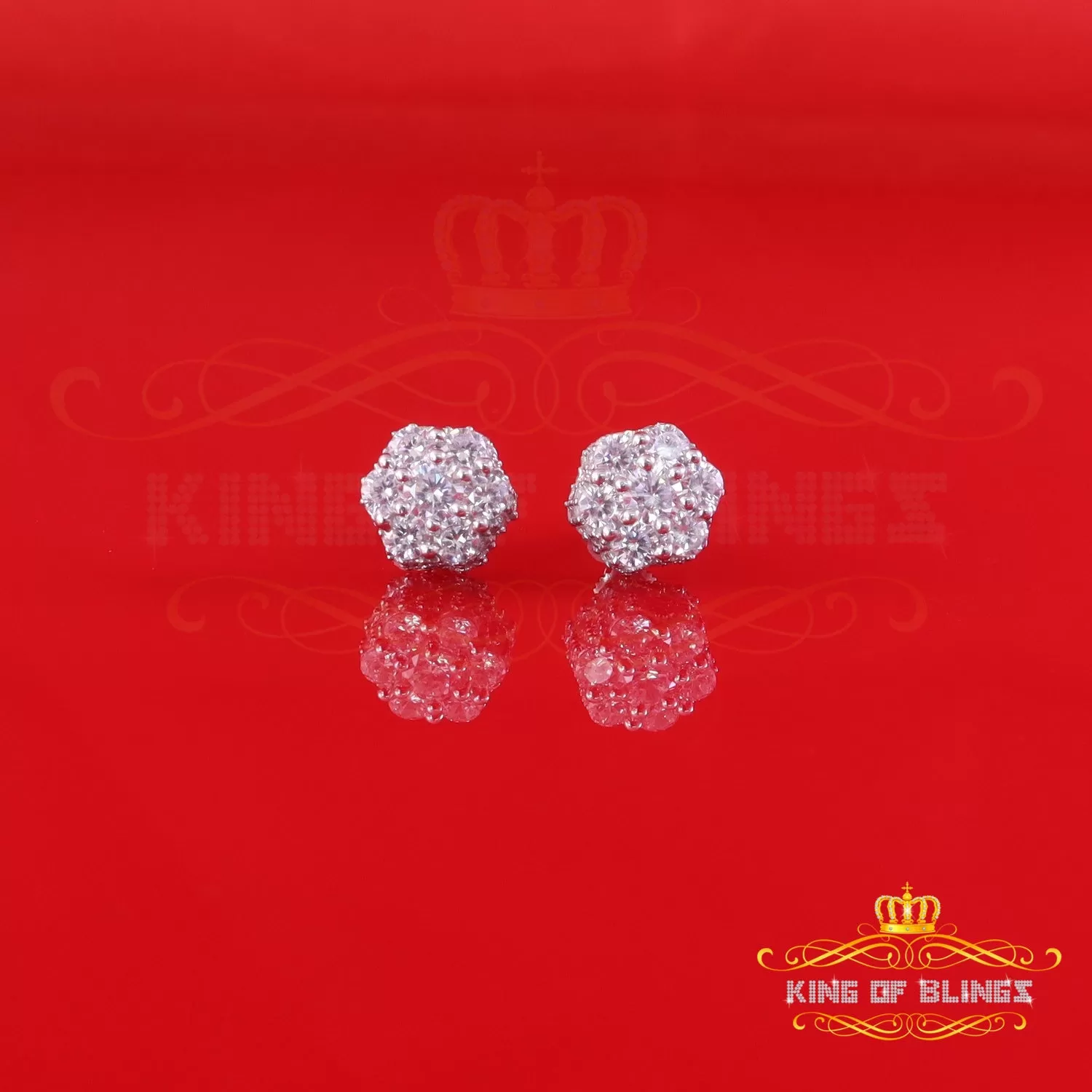 King of Blings- 2.00ct Cubic Zirconia 925 White Silver Sterling Hip Hop Floral Women's Earrings