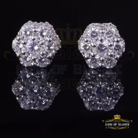 King of Blings- 2.00ct Cubic Zirconia 925 White Silver Sterling Hip Hop Floral Women's Earrings