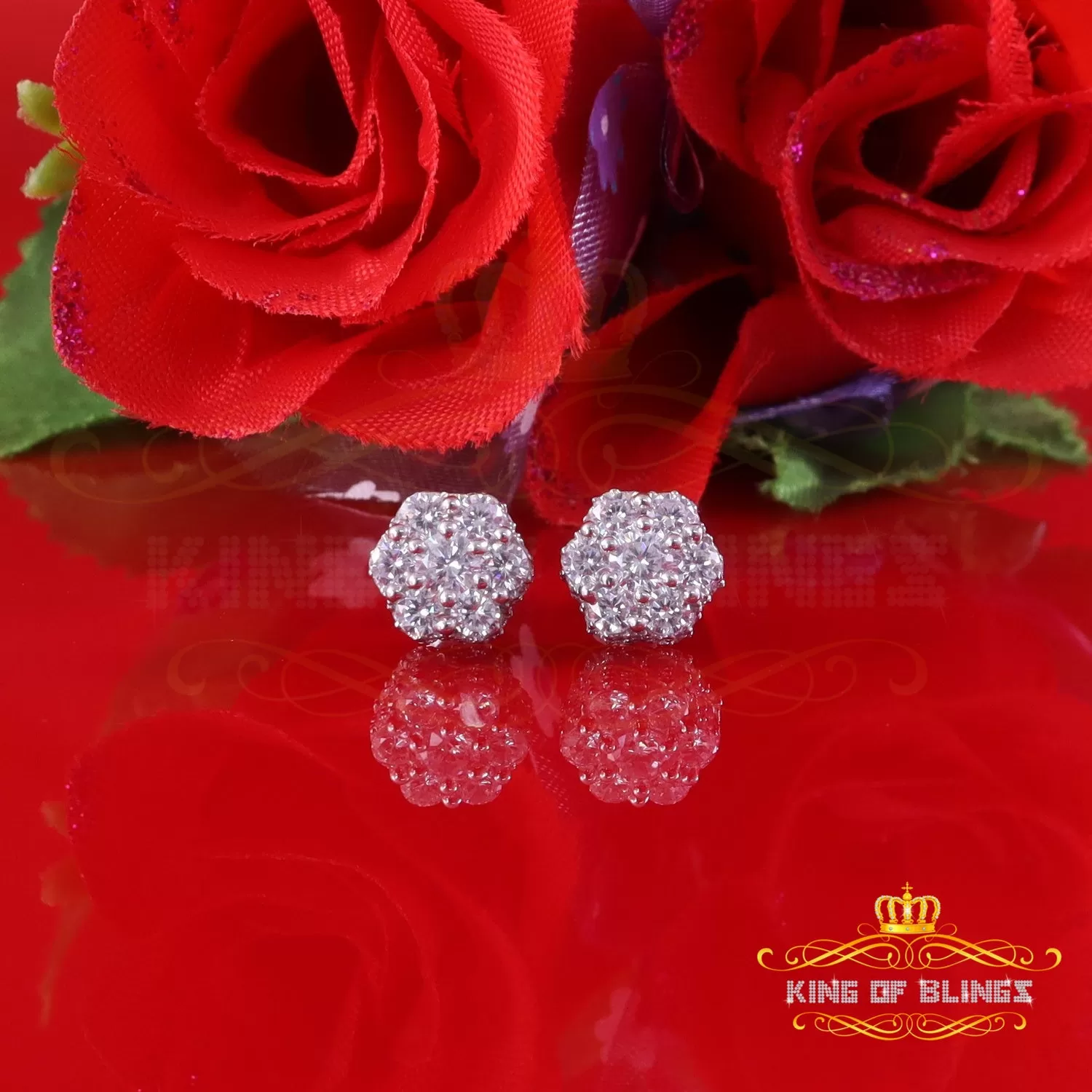 King of Blings- 2.00ct Cubic Zirconia 925 White Silver Sterling Hip Hop Floral Women's Earrings