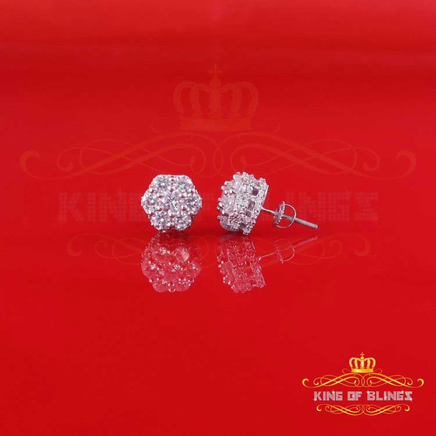 King of Blings- 2.00ct Cubic Zirconia 925 White Silver Sterling Hip Hop Floral Women's Earrings