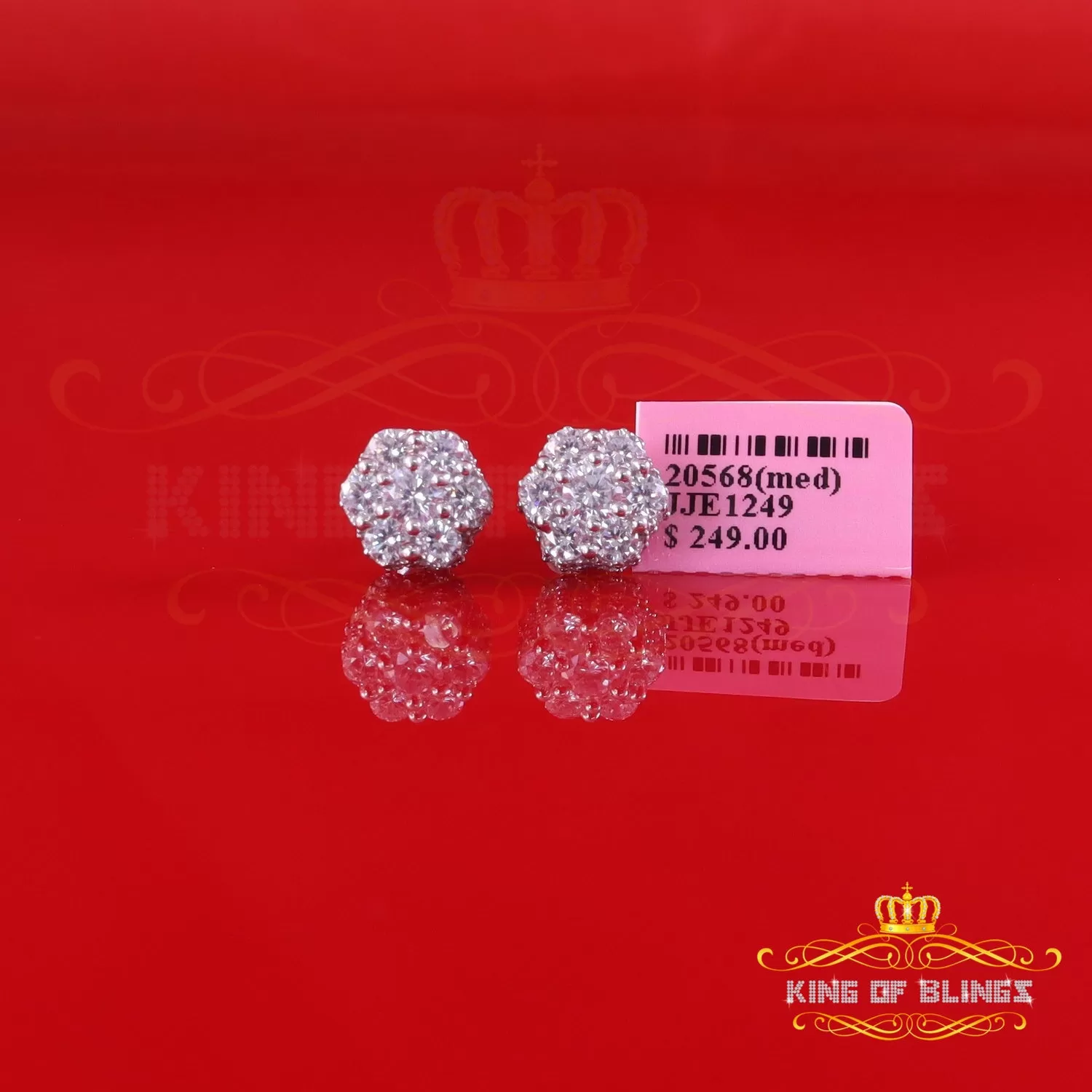 King of Blings- 2.00ct Cubic Zirconia 925 White Silver Sterling Hip Hop Floral Women's Earrings