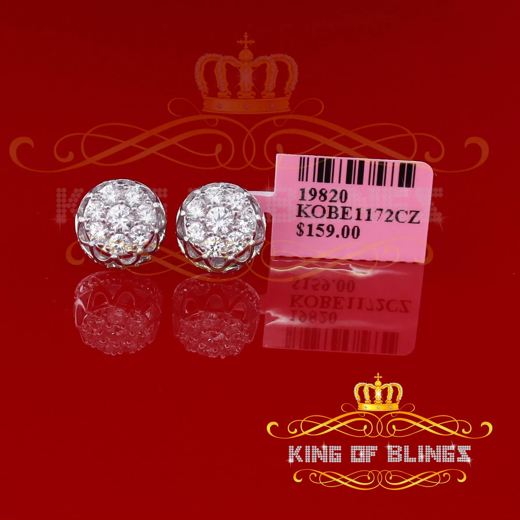 King of Blings- 2.02ct Cubic Zirconia 925 White Sterling Silver Women's Hip Hop Flower Earrings