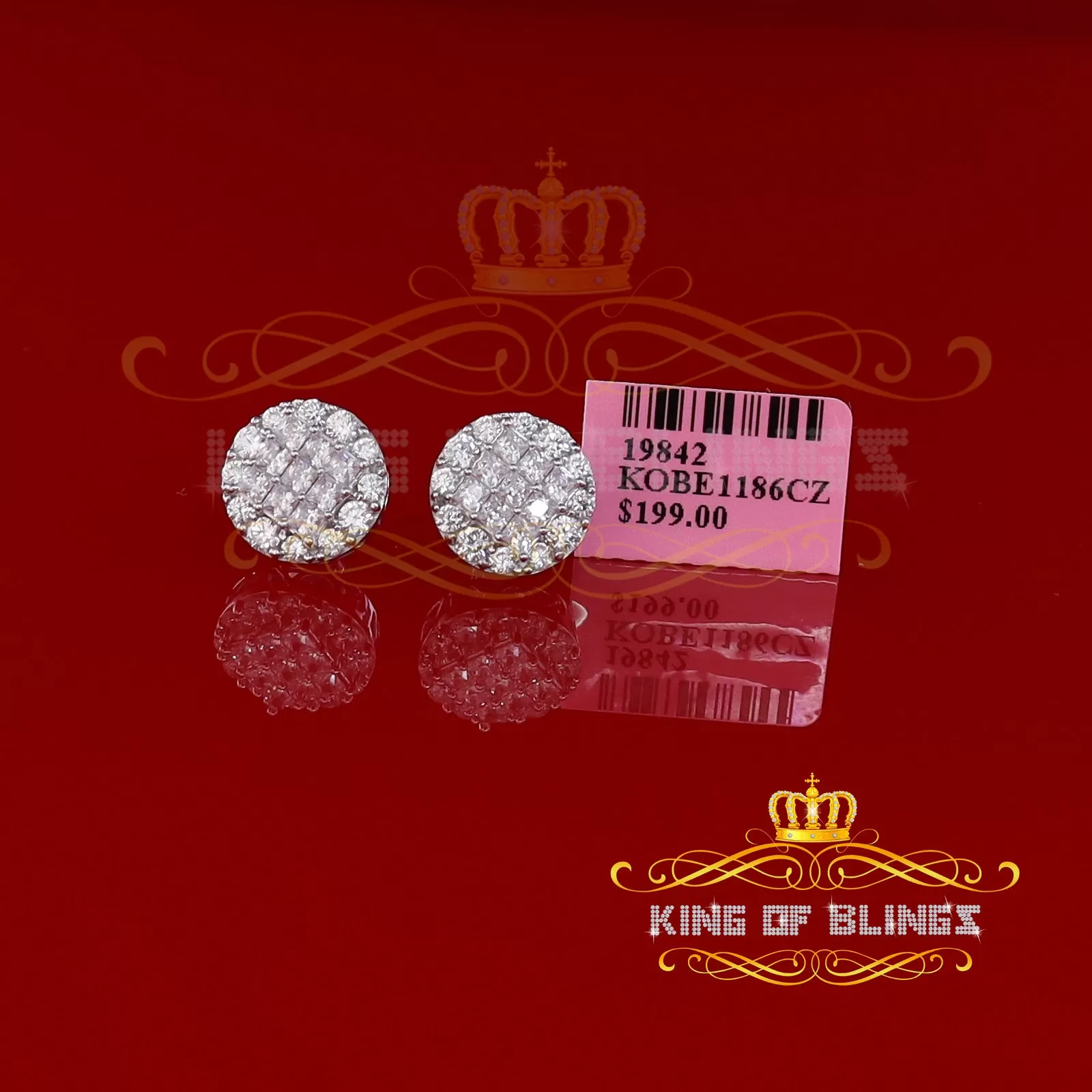 King of Blings- 3.46ct Cubic Zirconia 925 White Sterling Silver Women's Hip Hop Round Earrings