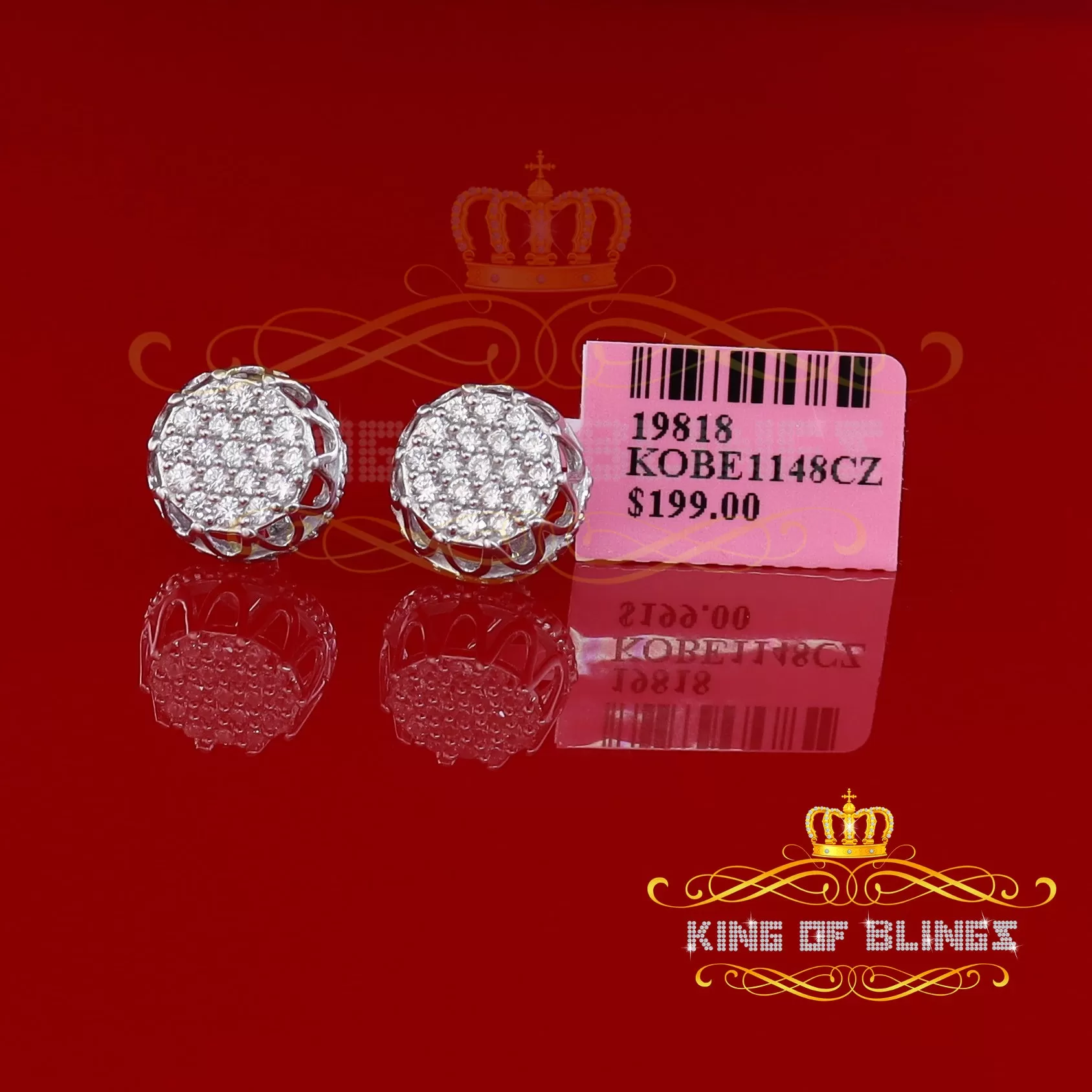 King of Blings- 925 White Silver 1.13ct Cubic Zirconia Women's & Men's Hip Hop Flower Earrings