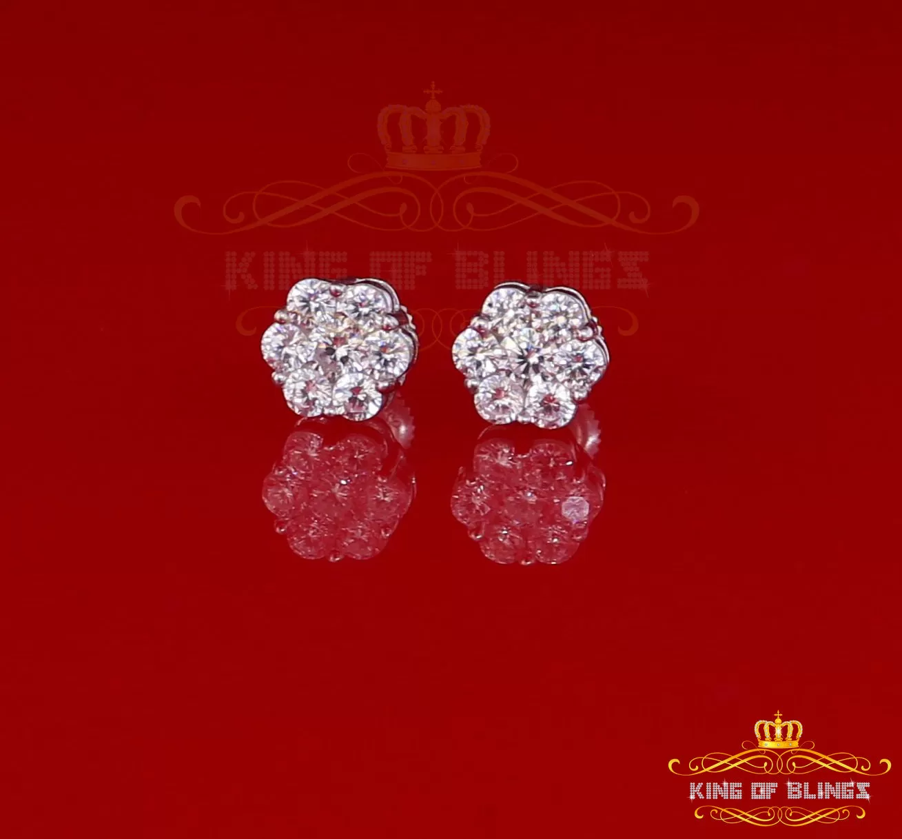 King of Blings- 925 White Silver Sterling 2.06ct Cubic Zirconia Hip Hop Floral Women's Earrings