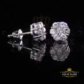 King of Blings- 925 White Silver Sterling 2.06ct Cubic Zirconia Hip Hop Floral Women's Earrings