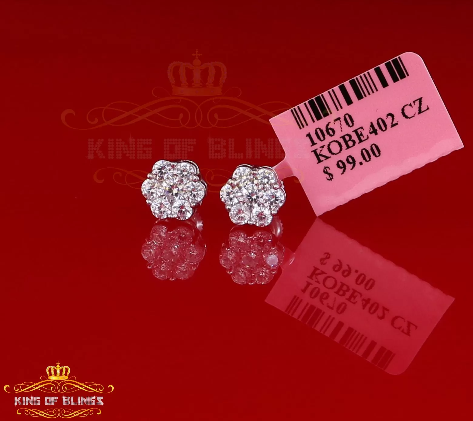 King of Blings- 925 White Silver Sterling 2.06ct Cubic Zirconia Hip Hop Floral Women's Earrings