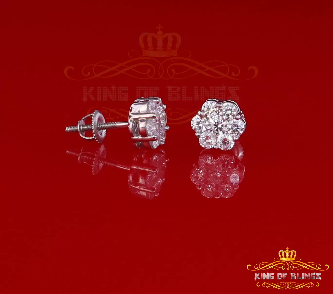 King of Blings- 925 White Silver Sterling 2.06ct Cubic Zirconia Hip Hop Floral Women's Earrings