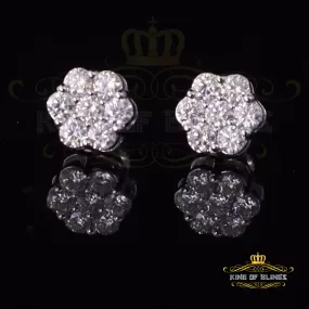 King of Blings- 925 White Sterling Silver 0.96ct Cubic Zirconia Women's Hip Hop Floral Earrings