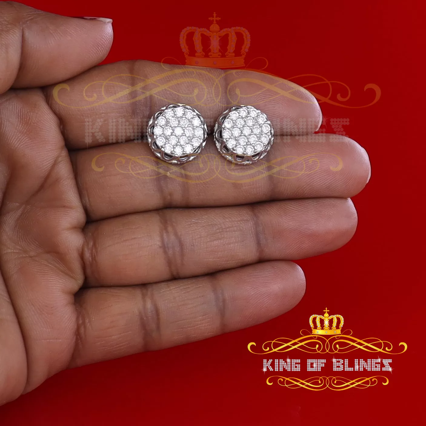 King of Blings- 925 White Sterling Silver 2.28ct Cubic Zirconia Women's Hip Hop Flower Earrings