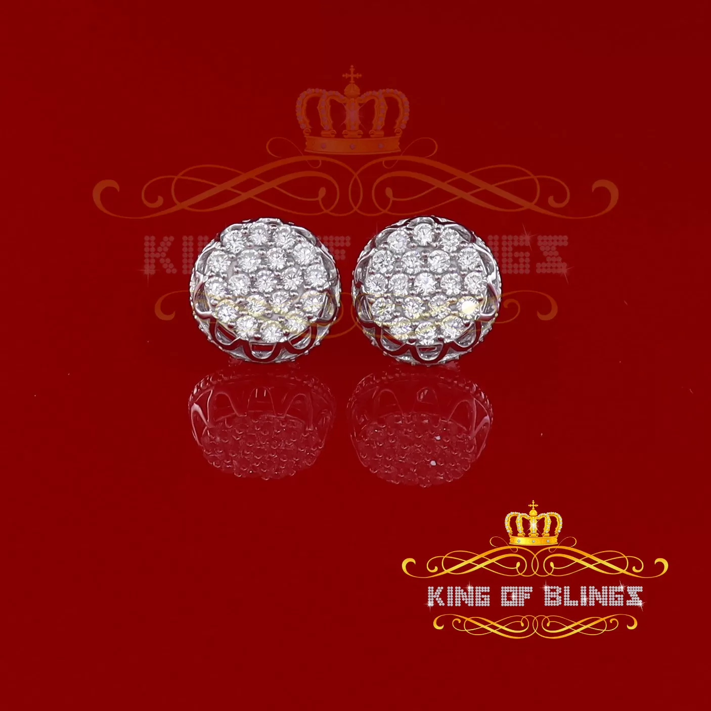 King of Blings- 925 White Sterling Silver 2.28ct Cubic Zirconia Women's Hip Hop Flower Earrings