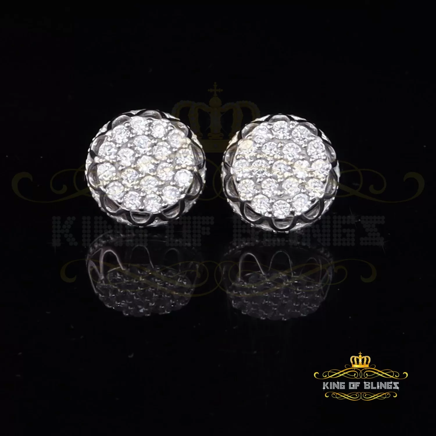 King of Blings- 925 White Sterling Silver 2.28ct Cubic Zirconia Women's Hip Hop Flower Earrings