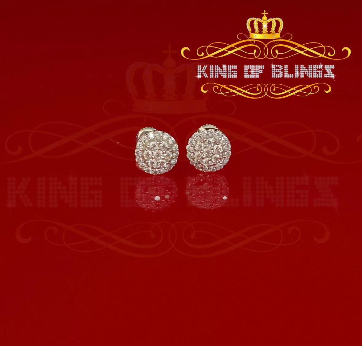 King of Blings- Aretes Para Hombre 925 White Silver 0.88ct Cubic Zirconia Round Women's Earring