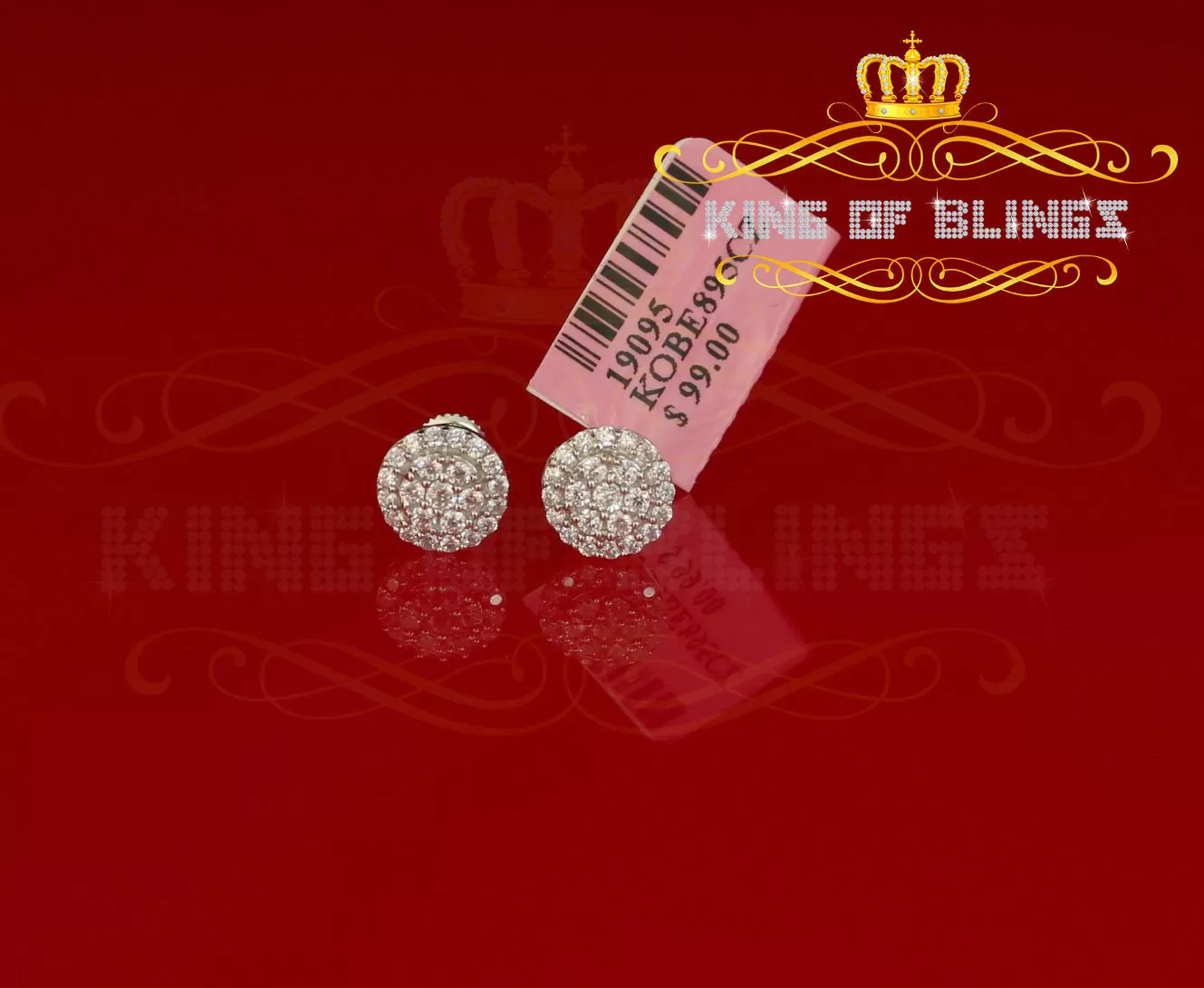 King of Blings- Aretes Para Hombre 925 White Silver 0.88ct Cubic Zirconia Round Women's Earring