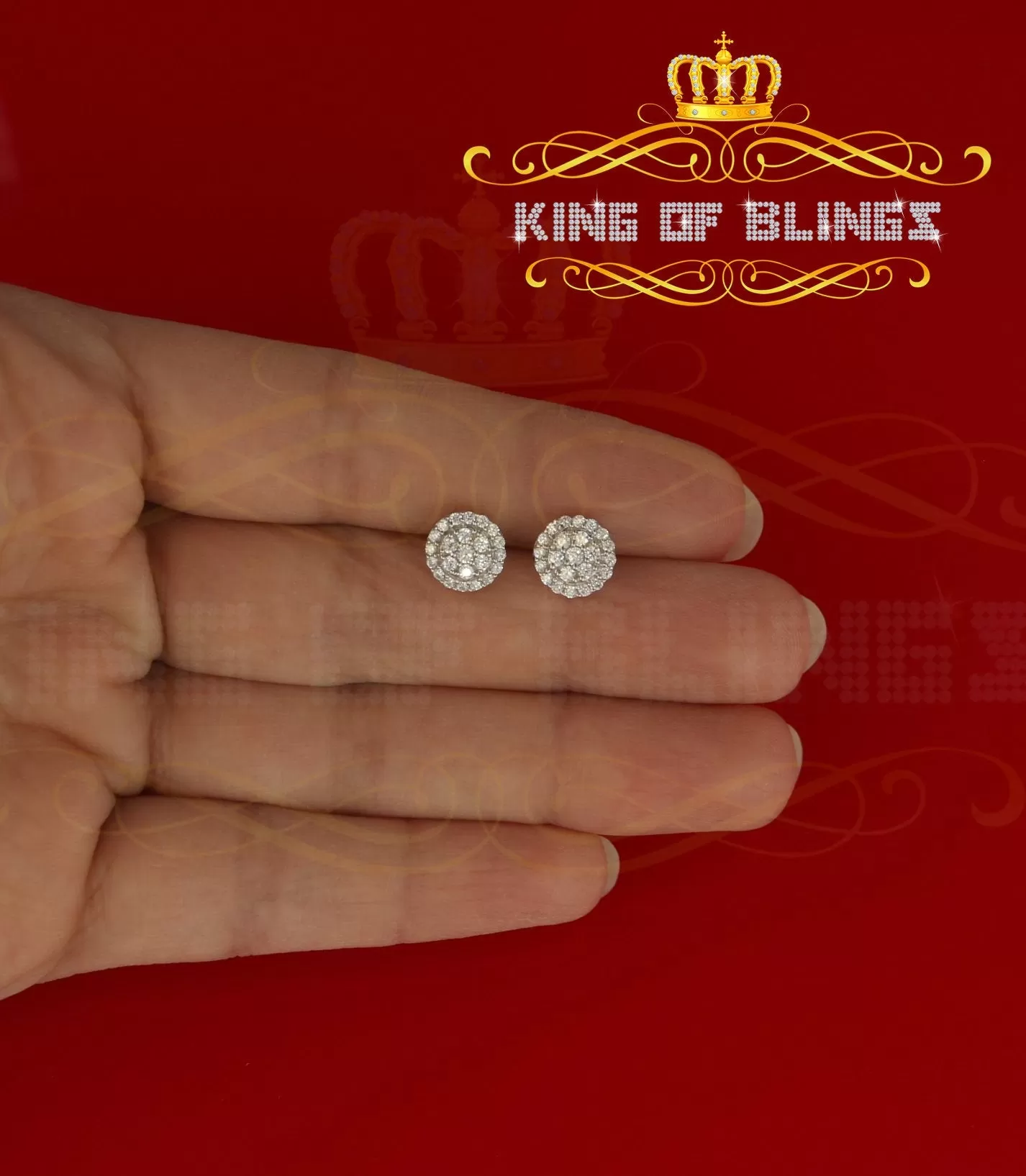 King of Blings- Aretes Para Hombre 925 White Silver 0.88ct Cubic Zirconia Round Women's Earring