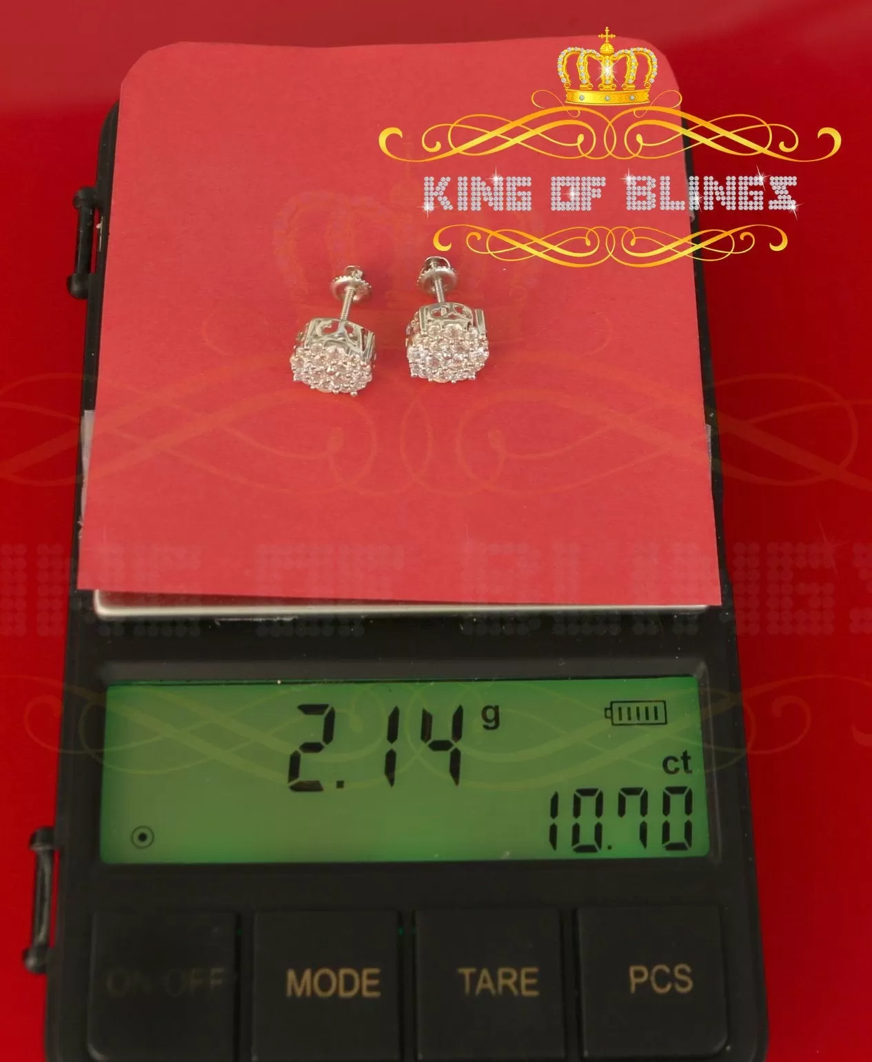 King of Blings- Aretes Para Hombre 925 White Silver 2.0ct Cubic Zirconia Round Women's Earrings