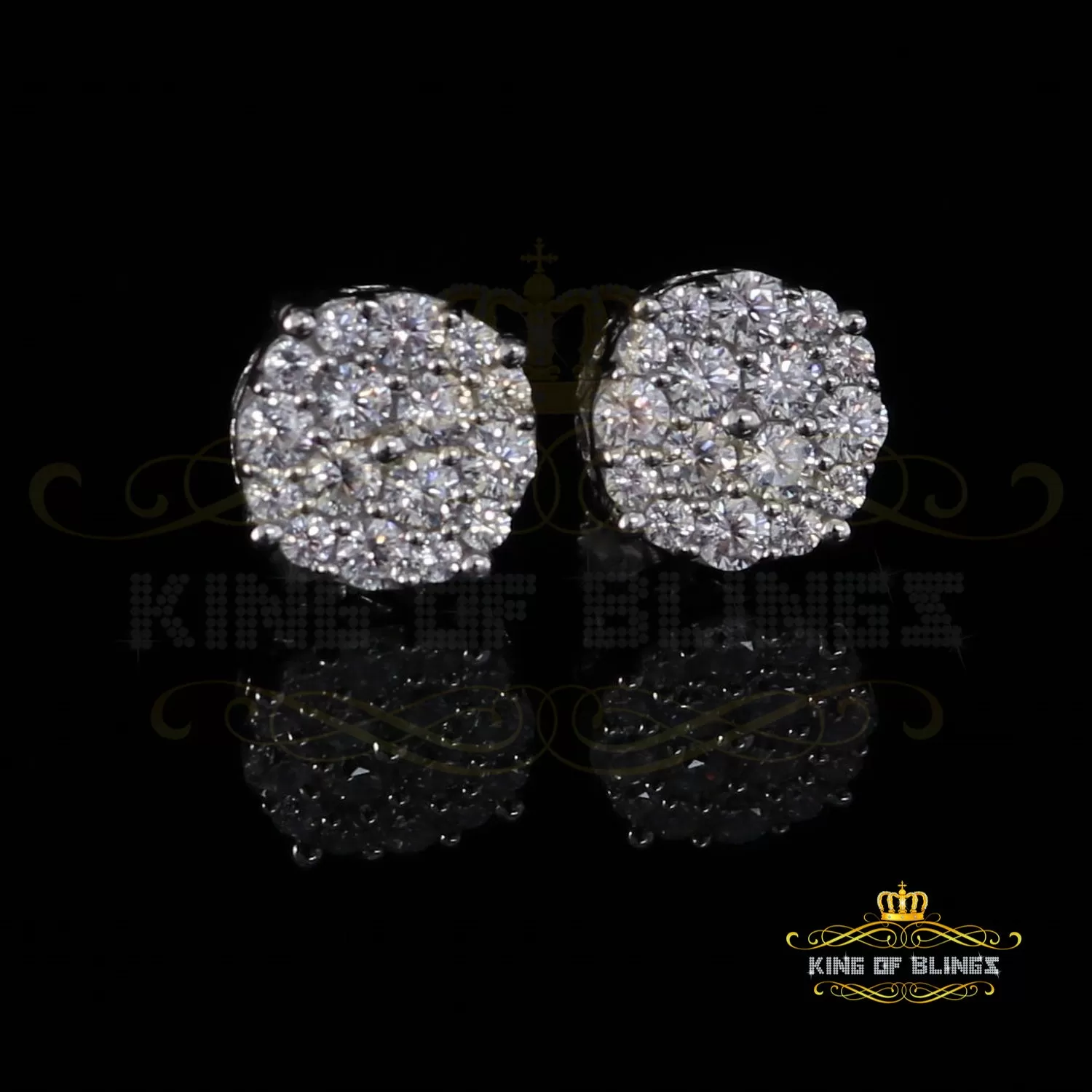 King of Blings- Aretes Para Hombre 925 White Silver 2.0ct Cubic Zirconia Round Women's Earrings