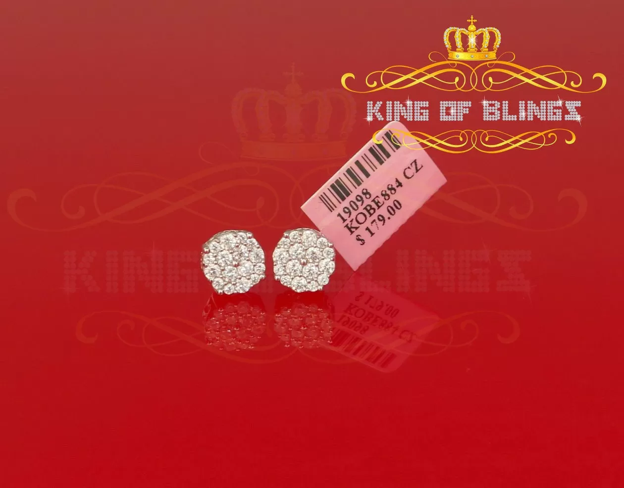 King of Blings- Aretes Para Hombre 925 White Silver 2.0ct Cubic Zirconia Round Women's Earrings