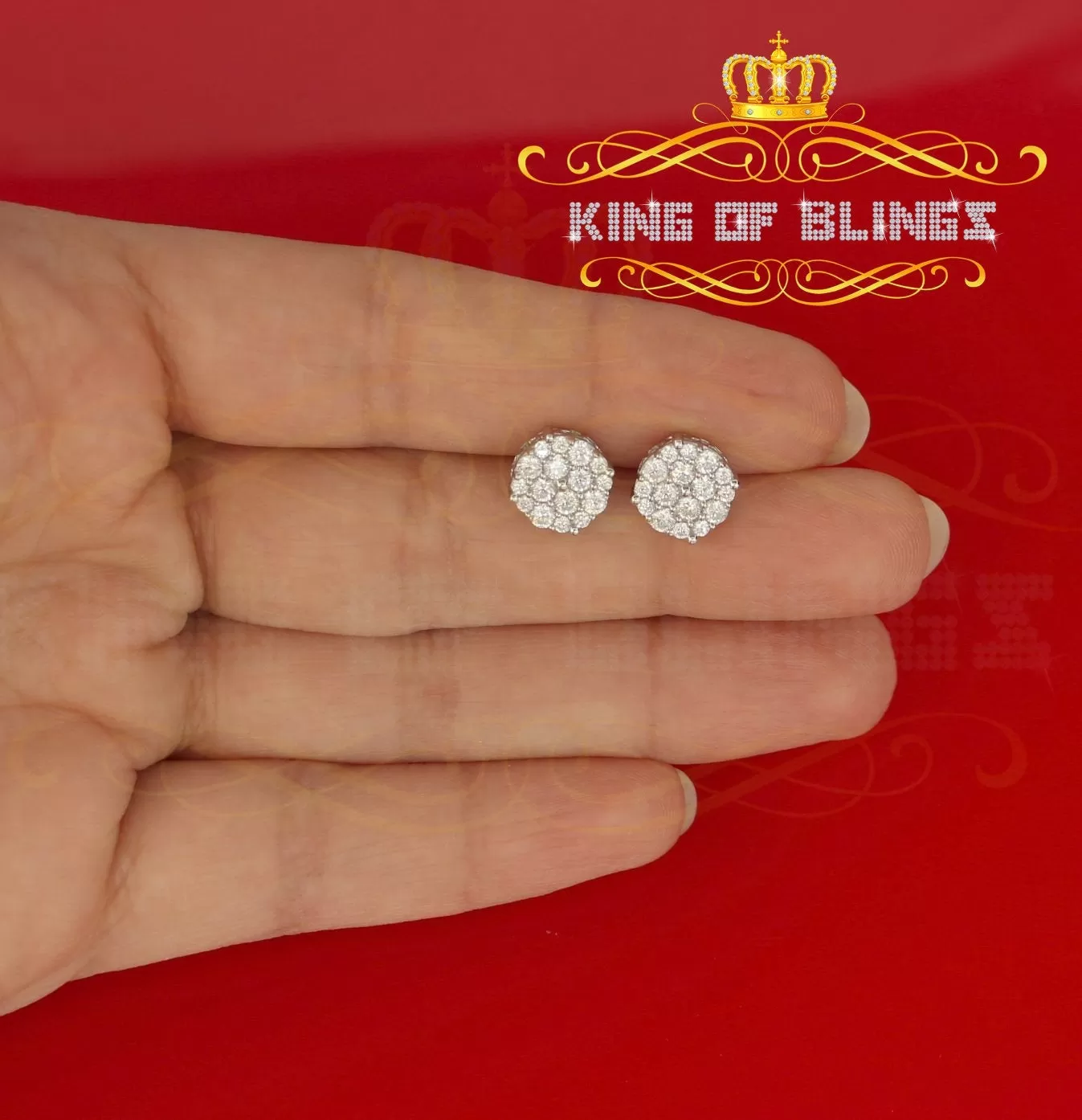 King of Blings- Aretes Para Hombre 925 White Silver 2.0ct Cubic Zirconia Round Women's Earrings