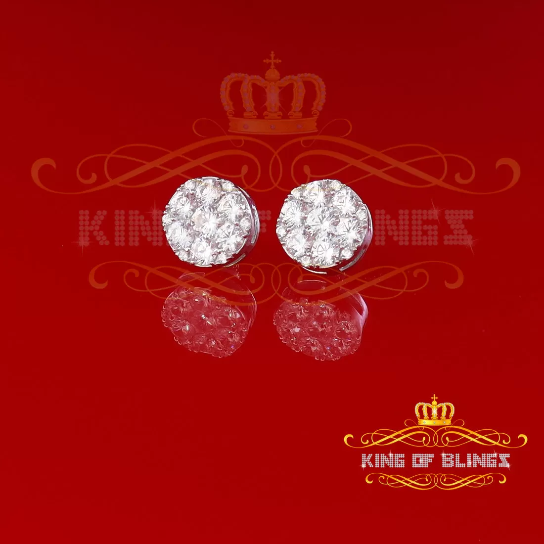 King of Blings- Aretes Para Hombre 925 White Silver 5.56ct Cubic Zirconia Women Round Earrings