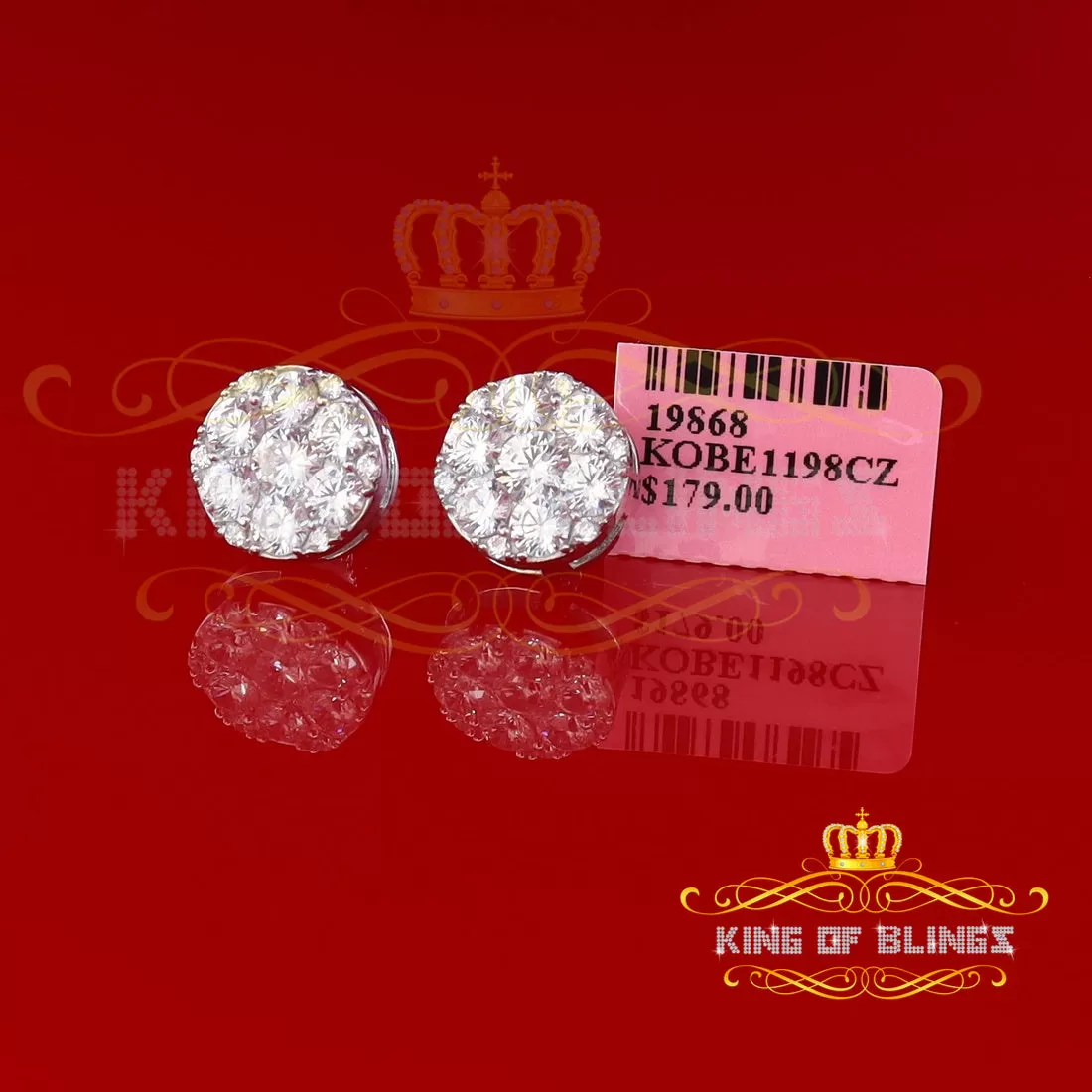 King of Blings- Aretes Para Hombre 925 White Silver 5.56ct Cubic Zirconia Women Round Earrings